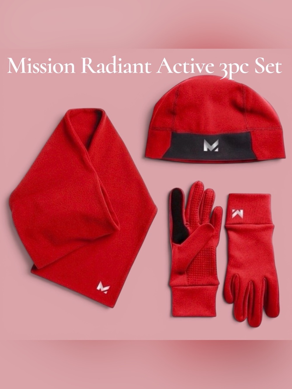 3 Pc Set Mission Radiant Active Beanie Scarf & Gloves Set NWT